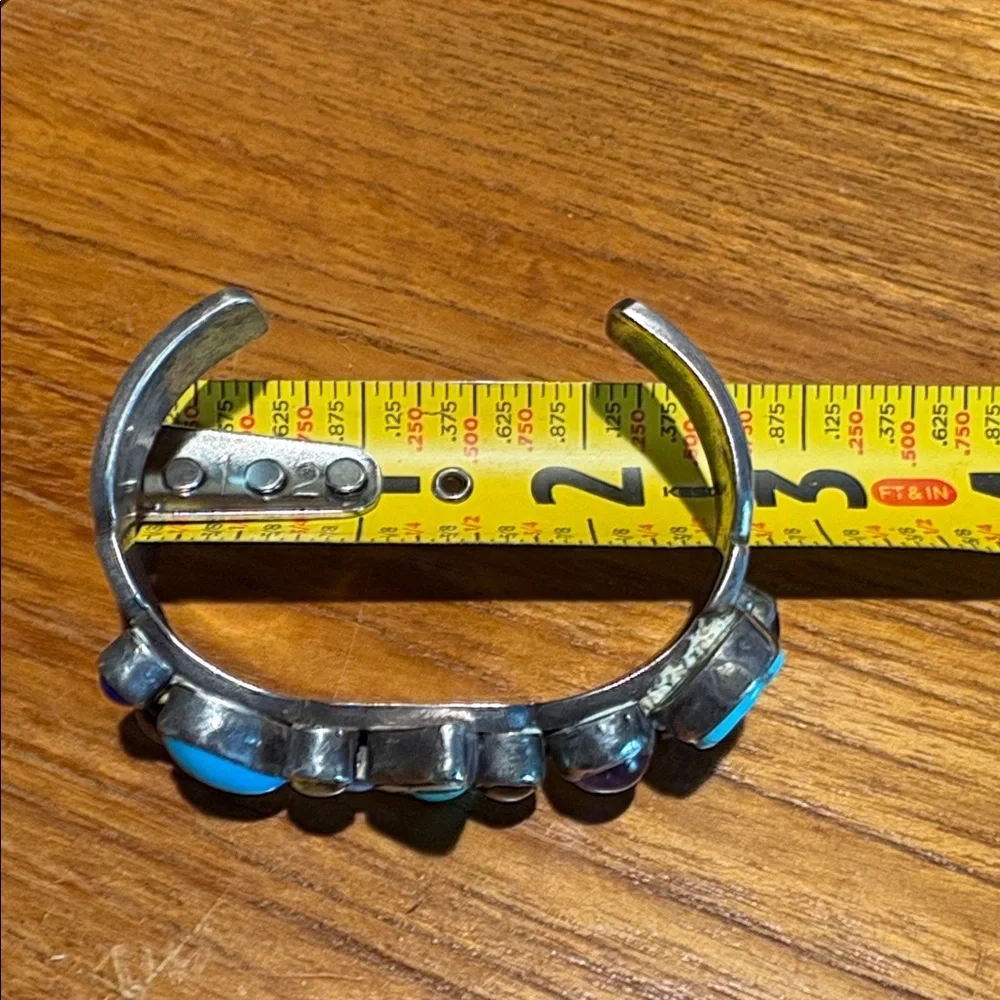 Native American Navajo Nakai sterling Multi Gemstone Silver Cuff Bracelet OS